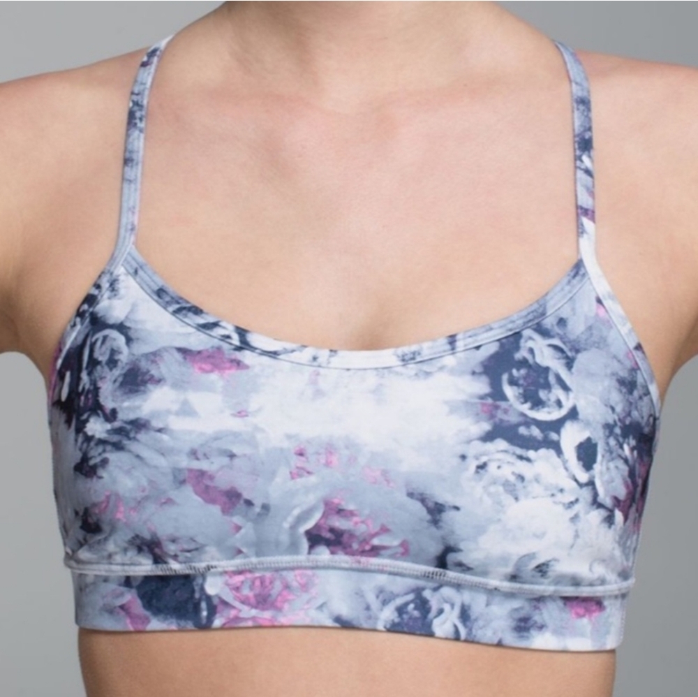 Lululemon Athletica 10 Power Y Sports Bra Gray & Pink Floral Sporty Yoga - Picture 2 of 13
